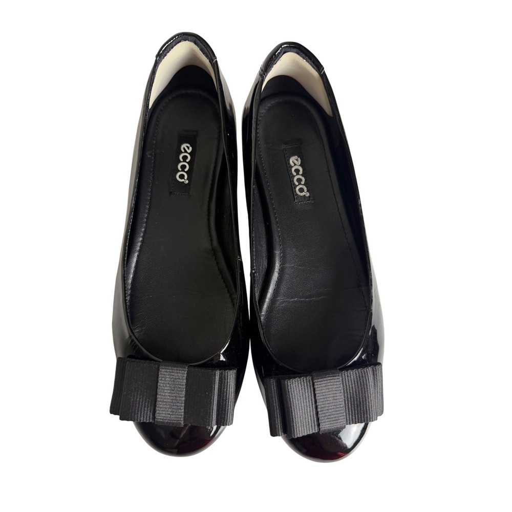 ECCO Black Patent Leather Bow Ballet Flats Shoes EU 37 US 6-6.5